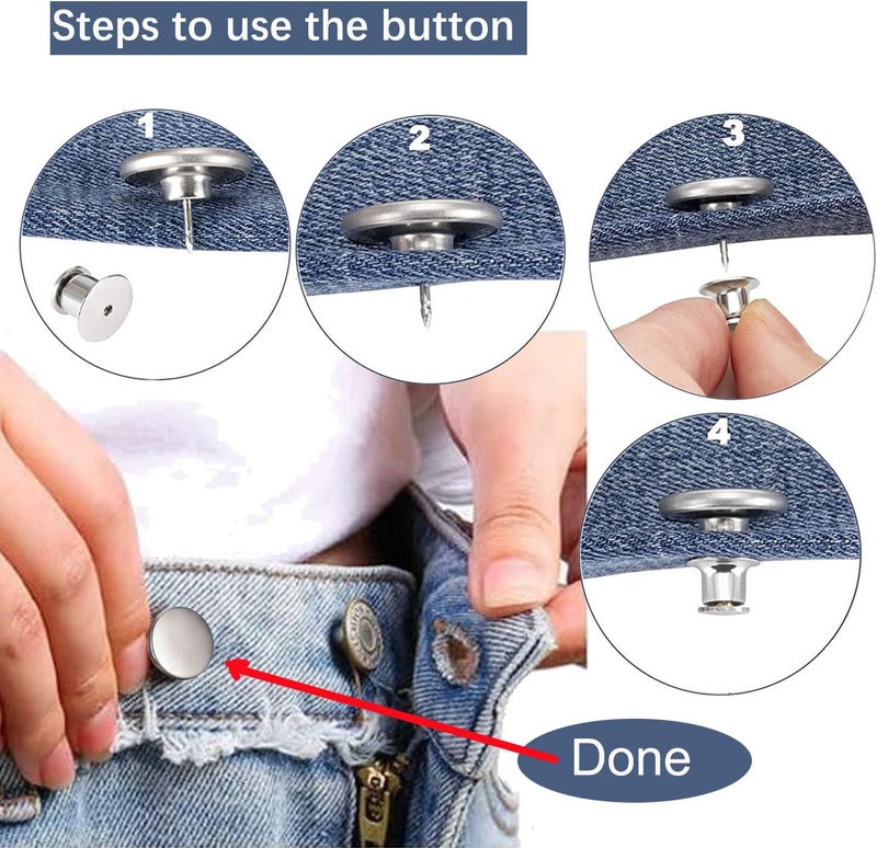 ZENGLU 8 Sets of 17 mm Pants Button, Jean Buttons Pins for Loose Jeans, Adjustable Button for Jeans, Reusable and Adjustable Metal Pants Button Tightener - Image 4